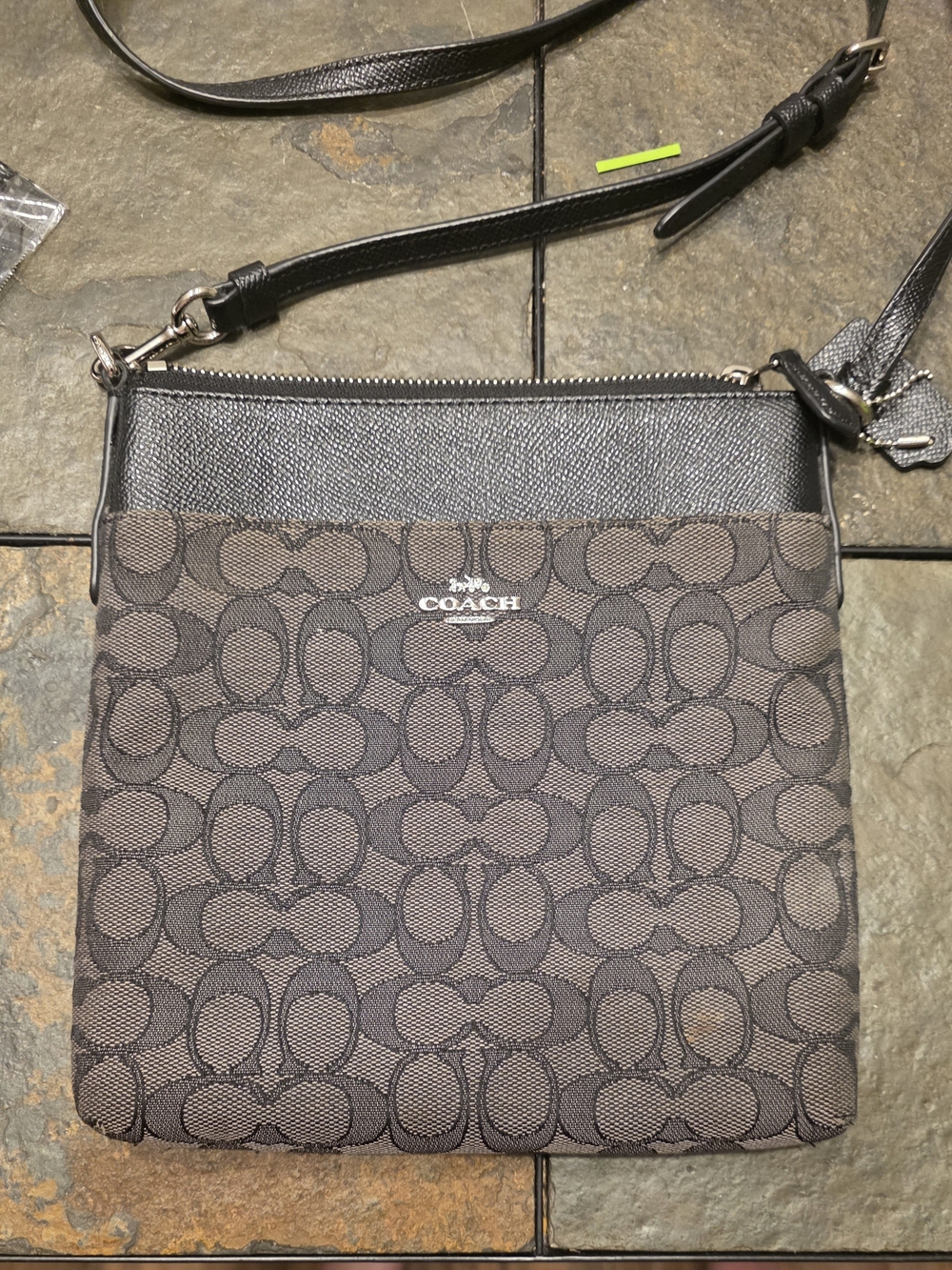 Coach Grey Logo Crossbody with Black Leather Trim
